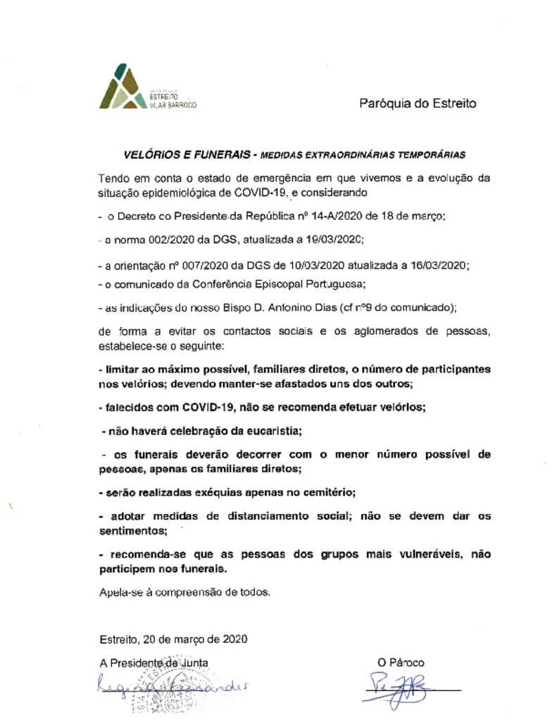 Comunicado funerais